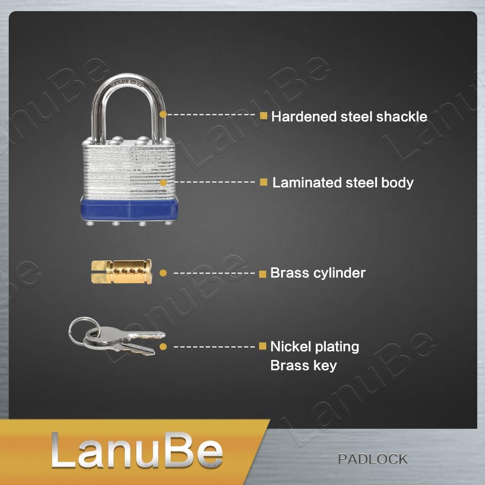 LanuBe Lock Laminated keyed Padlock (1-9/16", 40mm), keyed Alike Locks, Normal Shackle, Pack of 24