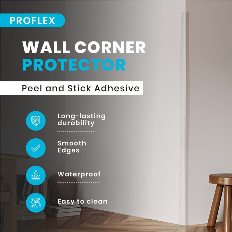 Proflex Wall Corner Protector - Pack of 6 Self Adhesive Corner Guards for Walls Edge Protection - 1 inch x 36 inch, Clear – Easy to Apply – No Tools Needed