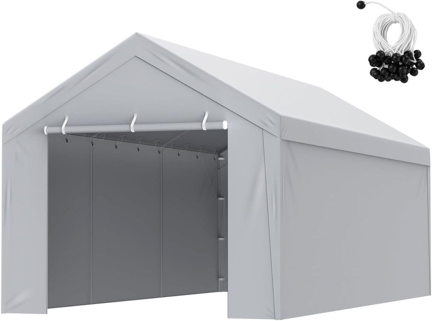 VEVOR Carport Replacement Canopy Cover Top + Side Wall 13 x 20 ft, Garage Tent Shelter Tarp Heavy-Duty Waterproof & UV Protected, Easy Installation with Ball Bungees,Grey (Frame Not Included)