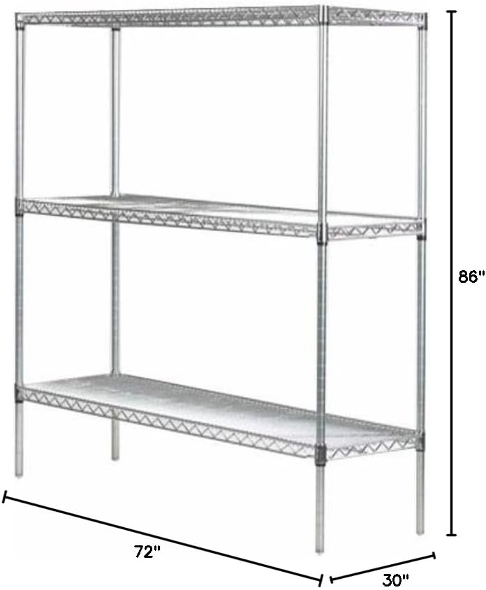 Omega 30" Deep x 72" Wide x 86" High 3 Tier Chrome Starter Shelving Unit