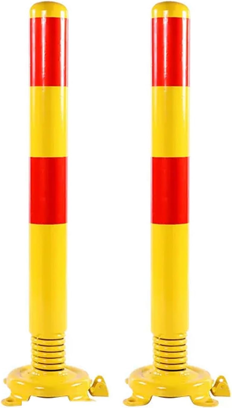 Safety Bollard Post, Spring Parking Post with Warning Stripes, Driveway Garage Security Post Barrier, Traffic Barricade Cones, for Indoor and Outdoor Parking(Yellow (2PCS))