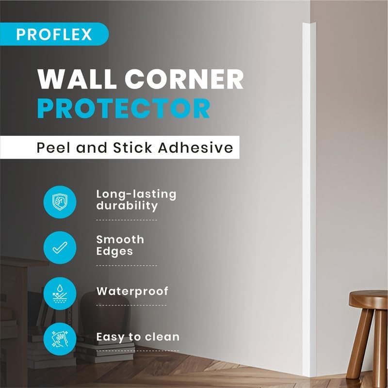 Proflex Wall Corner Protector - Pack of 6 Self Adhesive Corner Guards for Walls Edge Protection - 1 inch x 48 inch, White Textured – Easy to Apply – No Tools Needed