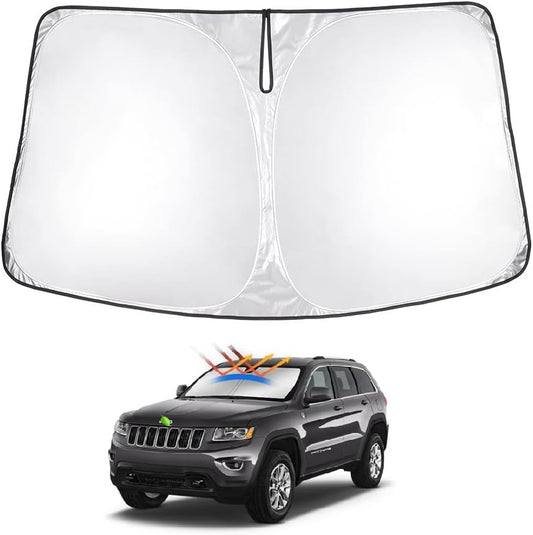 T TGBROS Windshield Sun Shade for Jeep Grand Cherokee 2011-2021 Accessories Foldable Sun Shield Front Window Sunshade Cover Sun Visor Cover Block Heat and Sun Protection(NOT for Cherokee L)