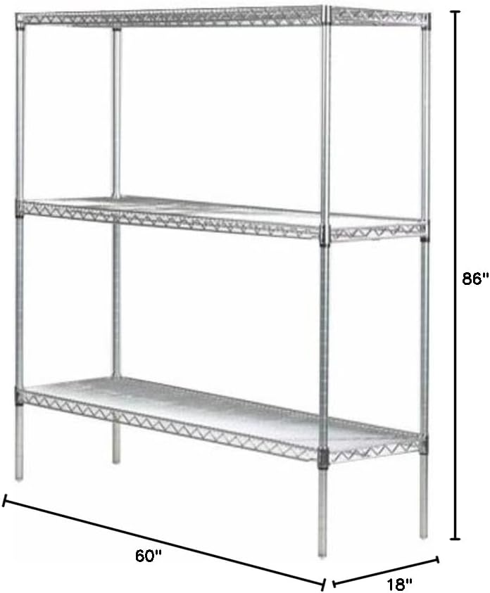 Omega 18" Deep x 60" Wide x 86" High 3 Tier Chrome Starter Shelving Unit