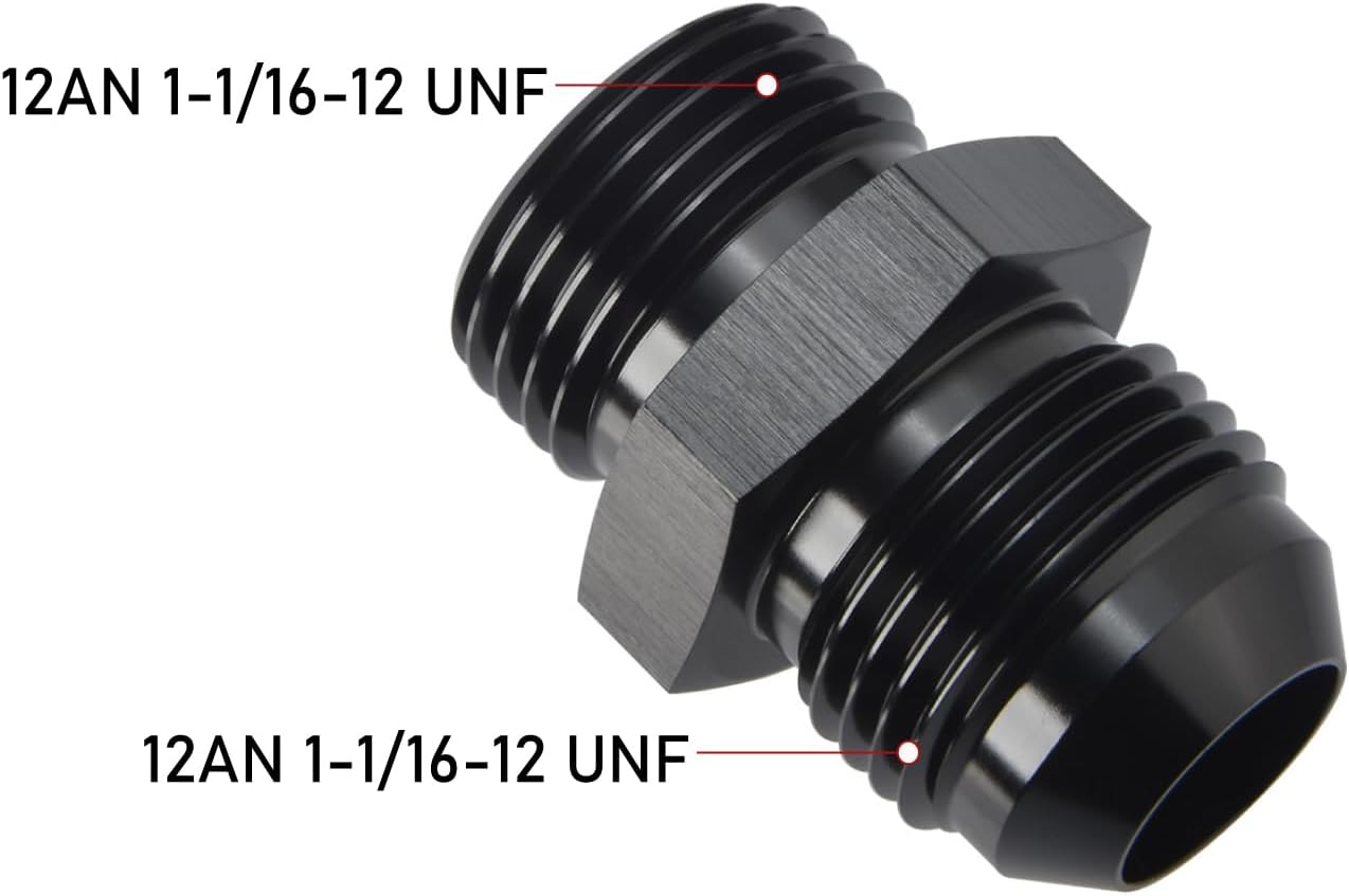 12AN Male Flare to 12AN ORB O-ring Boss Fuel Pump Rail Adapter Fitting Aluminum Black, Pack of 2