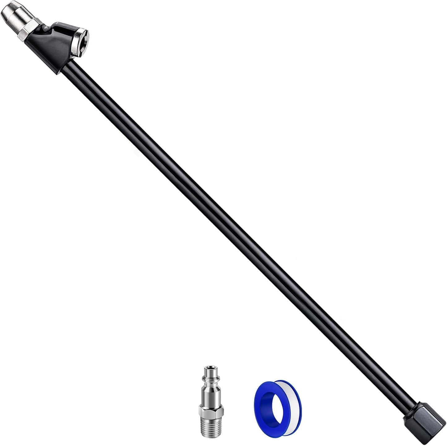 13'' Dual Head Air Chuck Set, Heavy Duty Extended Reach Tire Chuck w/Quick Plug for Semi Tire Inflation, 1/4" FNPT Straight Lock On Tire Inflate Chuck for Air Compressor Semi Truck RV Dually Tires