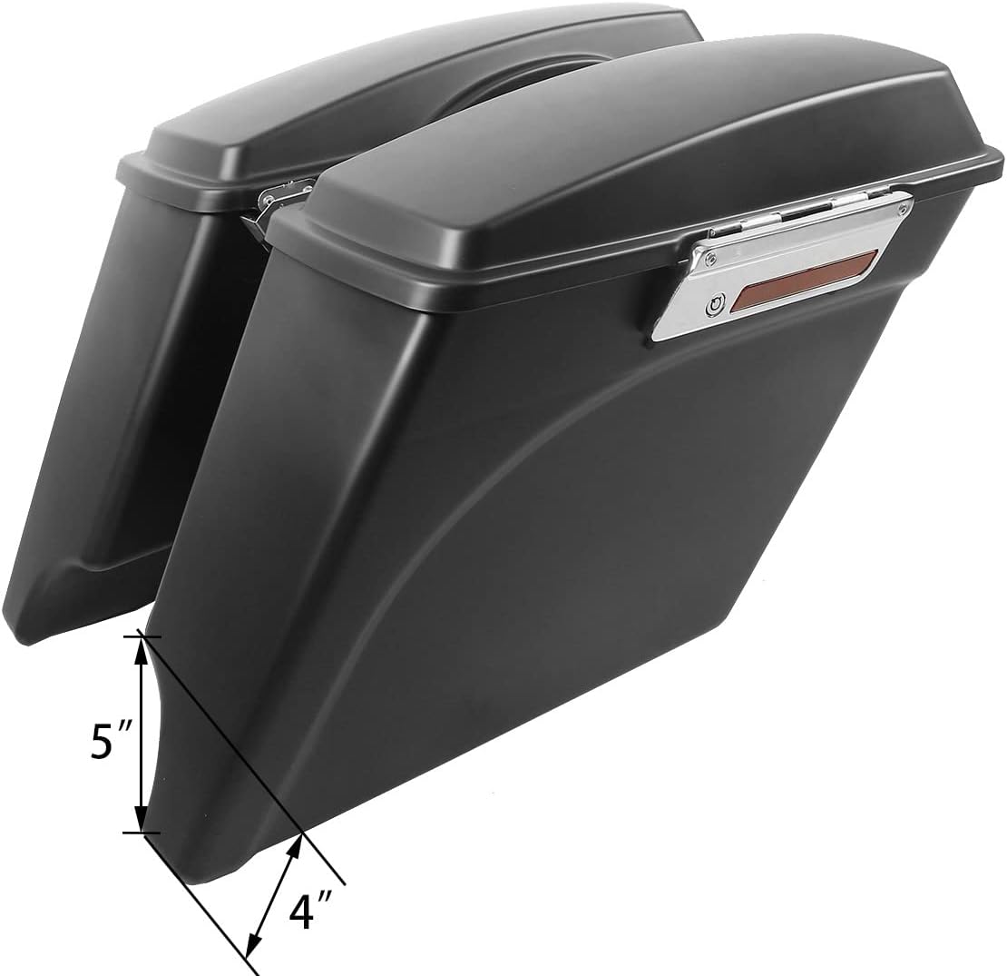 XFMT Motorcycle Stretched Saddlebags 5" Extended Hard Saddle Bags For Harley Touring Road King Street Glide Road Glide Electra Glide Ultra Classic 1993-2013, Matte Black