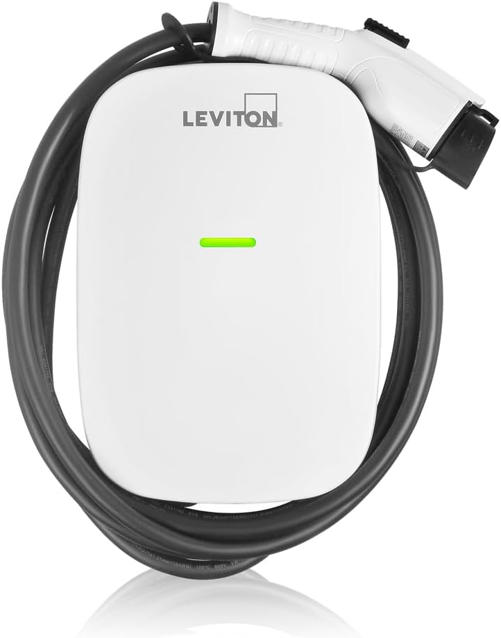 Leviton Level 2 EV Charger, 32 Amp, 208/240 VAC, 7.6 kW Output, 18' Charging Cable, Indoor/Outdoor Hardwired EV Charging Station, EV320 EVSE