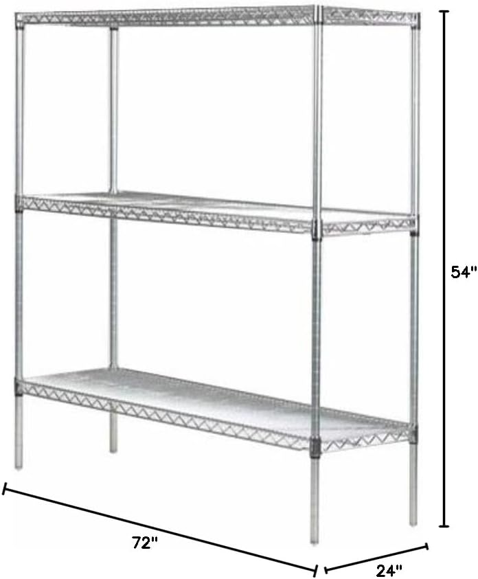 Omega 24" Deep x 72" Wide x 54" High 3 Tier Chrome Starter Shelving Unit