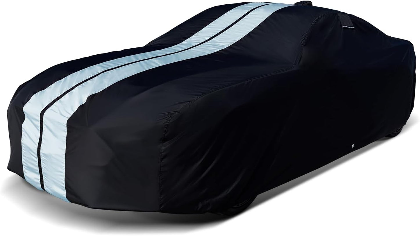 iCarCover Custom Car Cover for 1983-1996 Chevy Corvette C4 Waterproof All Weather Rain Snow UV Sun Protector Full Exterior Indoor Outdoor Car Cover (Stripe - Black/Gray)