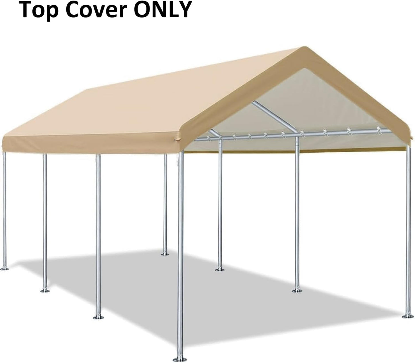Carport Replacement Canopy Cover for Car Tent Top Garage Shelter Cover Tarp with Ball Bungees (Only Top Cover, Frame Not Include) (Beige 10’ x 20‘)