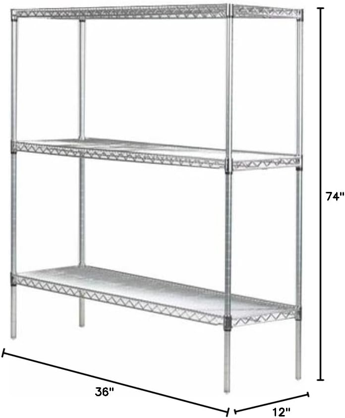Omega 12" Deep x 36" Wide x 74" High 3 Tier Chrome Starter Shelving Unit