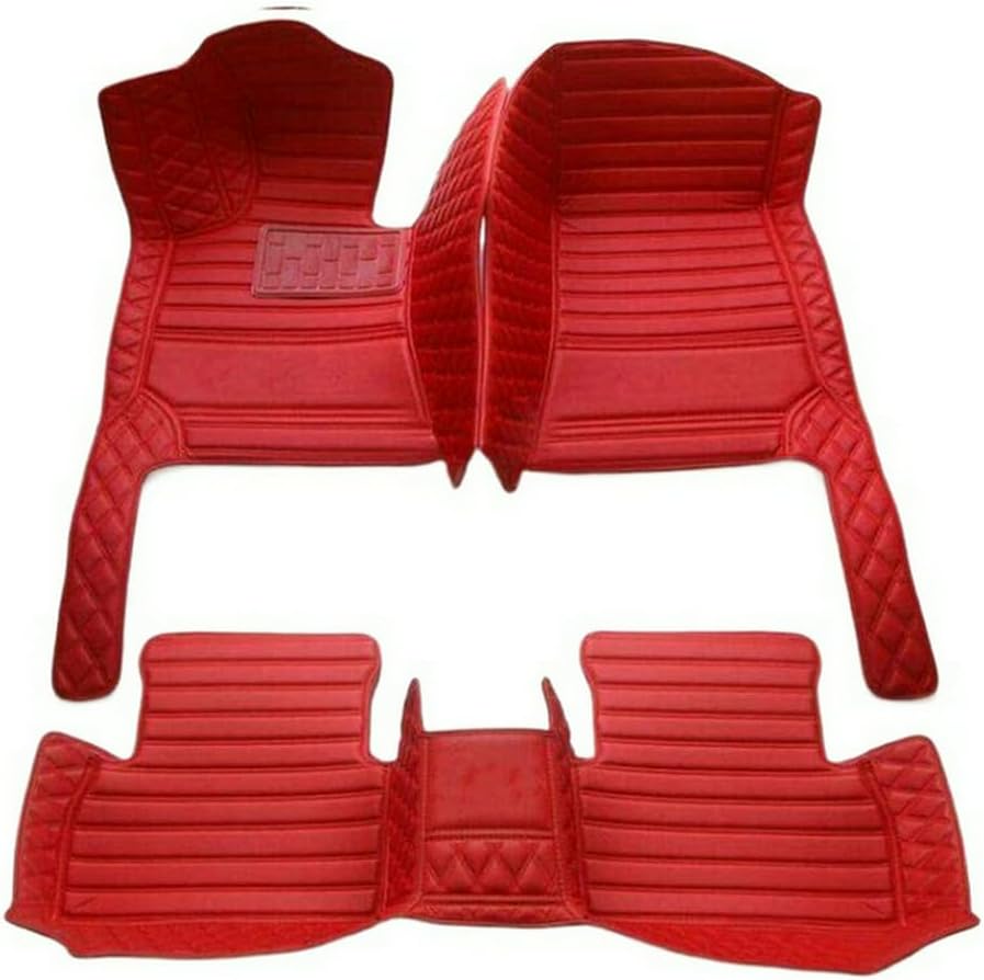 Customized personalized car floor mats, all-weather luxury car floor mats, waterproof and anti slip leather car floor mat lining, 95% customized car, truck, and SUV floor mats (Red Double Pinyin)