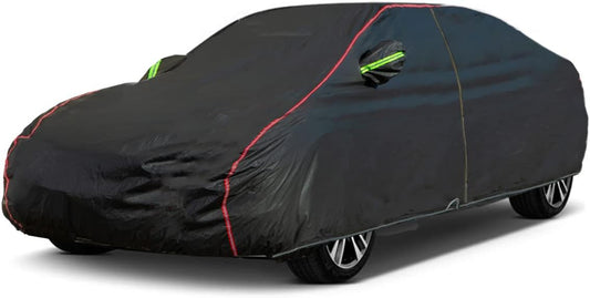 AUQDD 6-Layers PEVA New Material Sedan SUV Full Padded Car Cover Waterproof All Weather Weatherproof UV Sun Protection Snow Dust Storm Resistant Outdoor Exterior Custom Form-Fit Straps 197"-208"Black