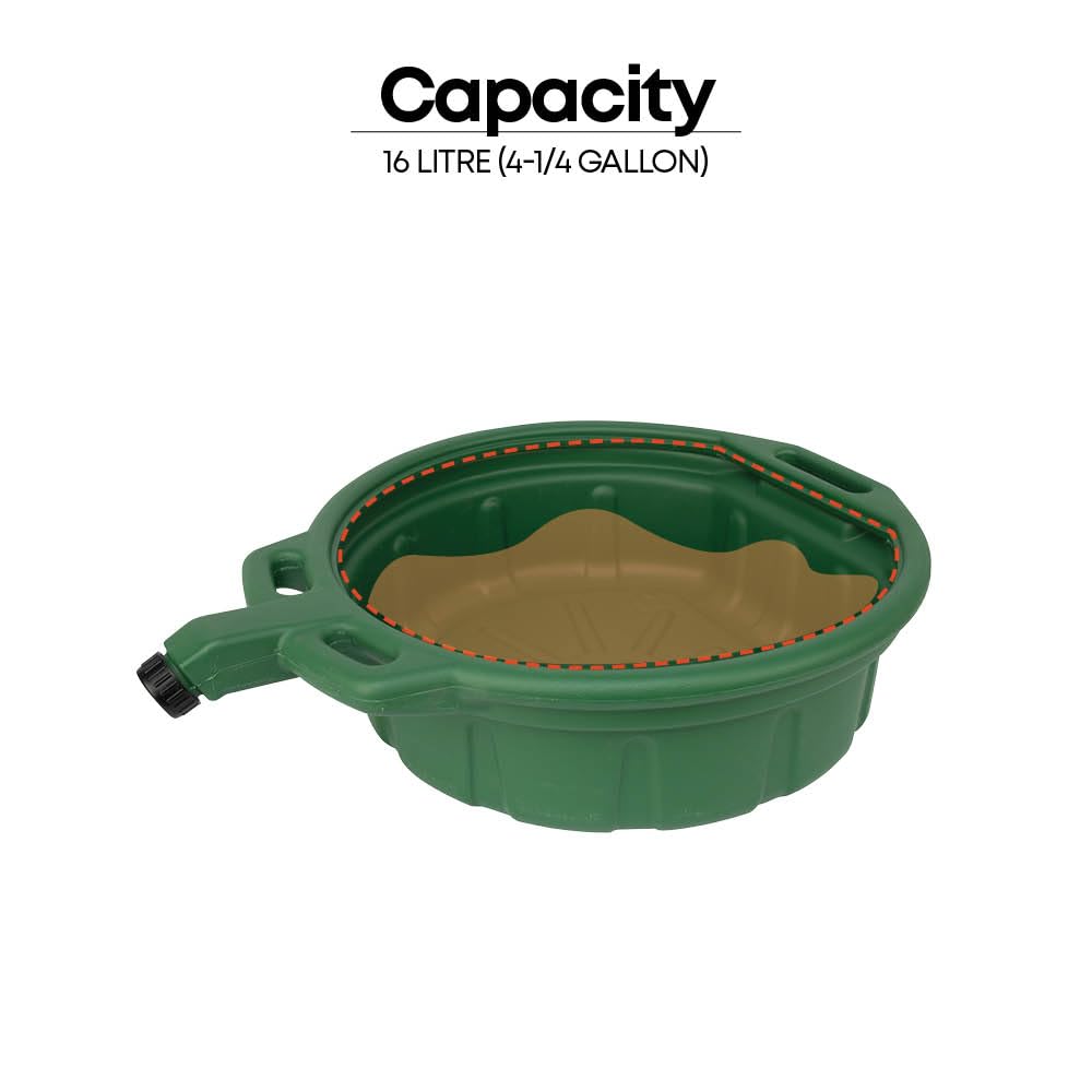 Groz 41961 4.25 Gallon Antifreeze Drain Pan - with Spout Cap, Durable HDPE Construction, Spill-Proof Design for Auto Shops and Garages, Green Color