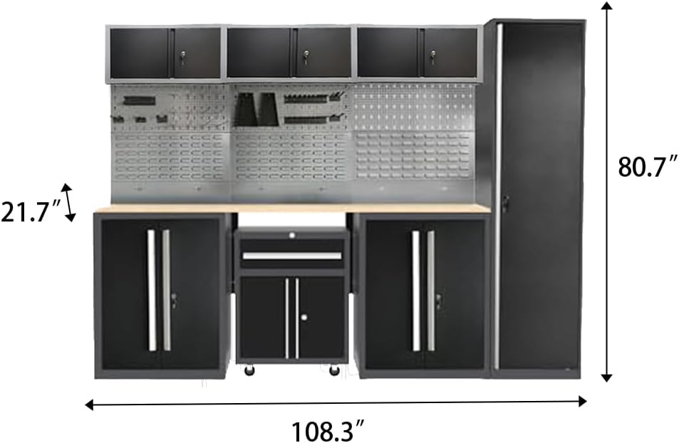 JZD Metal Workshop Cabinet System, Garage Organization Tools Storage, No Wall Mounting Needed, for Basement Automotive Repair Shop