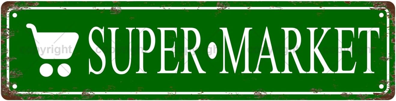 SUPER MARKET Space Vintage Metal Tin Street Sign Bar Cafe Garage Cave Home Room Wall Bathroom Farmhouse Garden Porch Patio Decor, 16 x 4 Inch