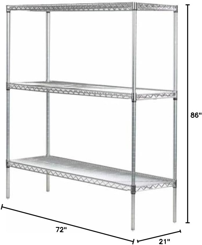 Omega 21" Deep x 72" Wide x 86" High 3 Tier Chrome Starter Shelving Unit