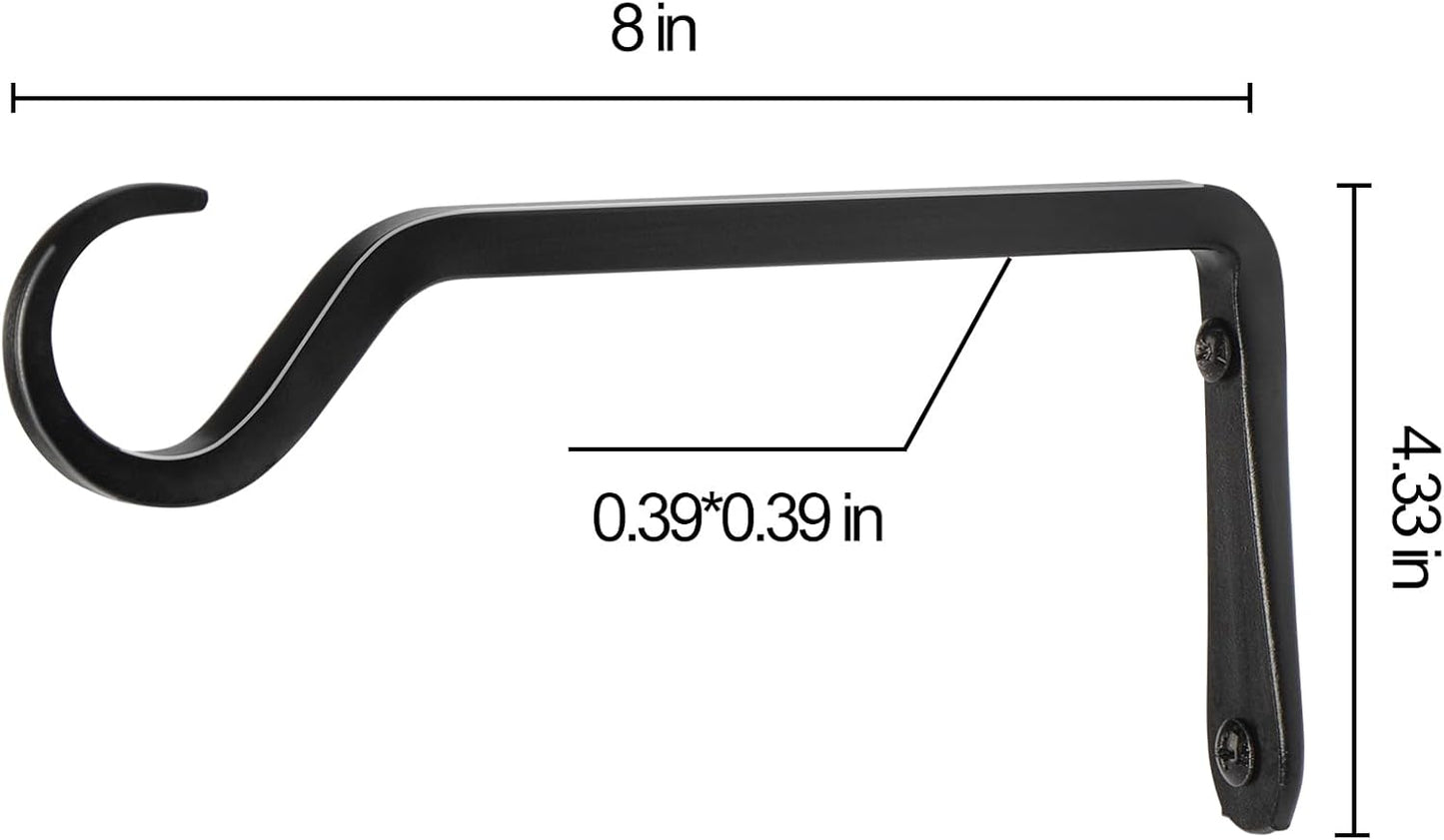 8 inch Plant Hanger, Sturdy Hanging Plant Bracket Outdoor, Hanging Plant Wall Hook Heavy Duty, for Hanging Bird Feeders, Planters, Lanterns, Wind Chimes, Indoor/Outdoor Use, Black, Set of 2