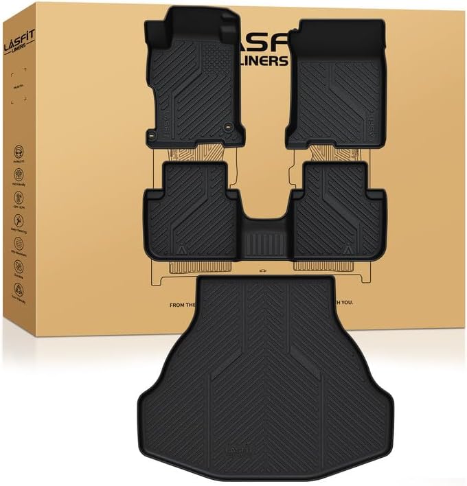 LASFIT Floor Mats & Trunk Mat for Honda Accord Sedan 2013 2014 2015 2016 2017 (Not for Coupe & Hybrid), All Weather TPE Custom Fit Anti-Slip Odorless Car Floor Liner, 1st & 2nd Row & Cargo Mat, Black