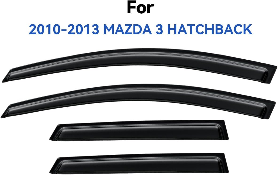 Window Visors Rain Guards Shield for 2010 2011 2012 2013 Mazda 3 Hatchback, Out-Channel Window Vent Wind Deflectors Visors Shades for 10 11 12 13 Mazda 3 Hatchback (NOT for Mazda 3 Sedan)