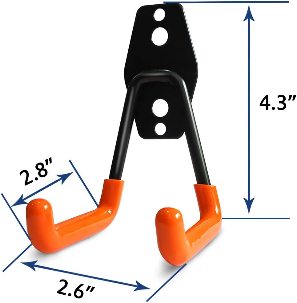 2 Pack Garage Storage Utility Hooks，Garage Garden Tool Organizer，Steel Wall Mount Hooks, Garden Small U Hooks (Black) (Orange)