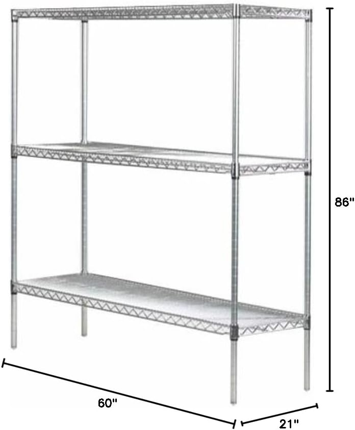 Omega 21" Deep x 60" Wide x 86" High 3 Tier Chrome Starter Shelving Unit
