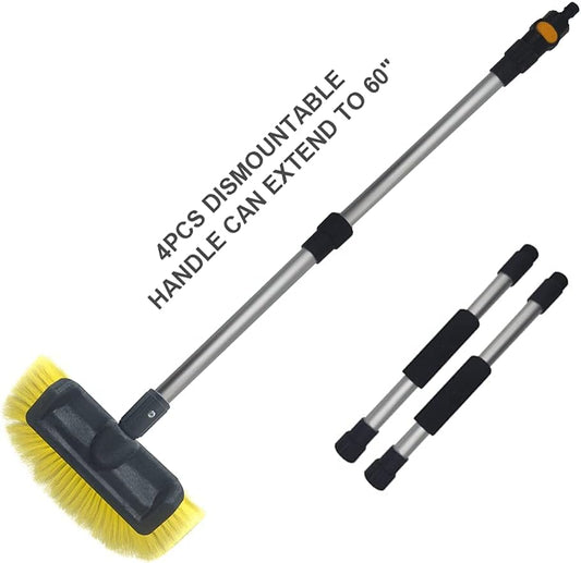 SENGO Car Wash Brush with Long Handle 12'' Lock Soft Bristle Brush car Scrub Brush 60'' Dismountable Pole with on/Off car wash mop Water Flow Through car Brush Clean RV SUV Truck Boat House siding