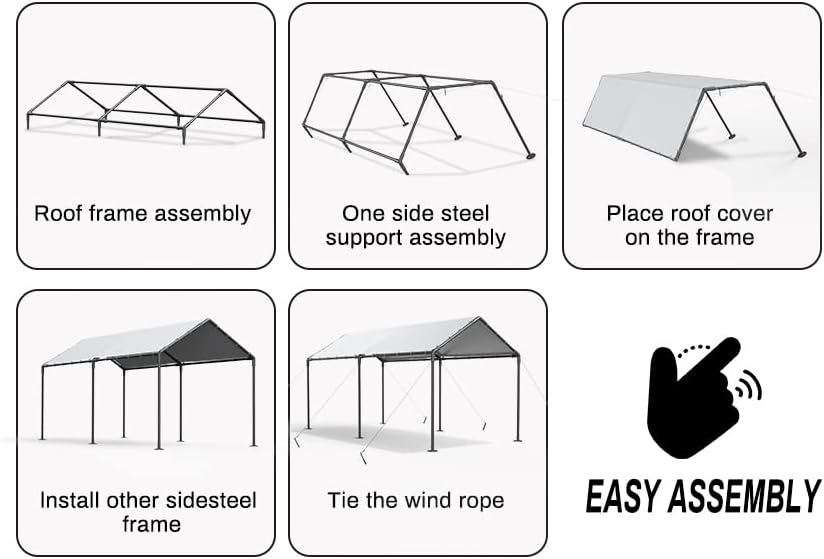 Grezone 10 x 20ft Heavy Duty Carport,Portable Car Tent Garage,All Season UV Resistant Car Canopy for Auto,Truck,Boat,Car (White)