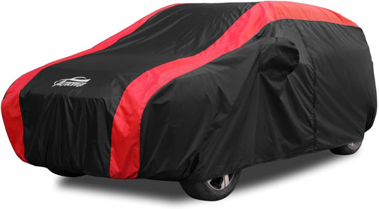 Full Exterior Covers for Waterproof Protection with Red Stripe Design,SUV Car Covers for Automobiles Universal Fit Nissan Kicks, Subaru Crosstrek, Jeep Compass Liberty, Kia Soul Sportage