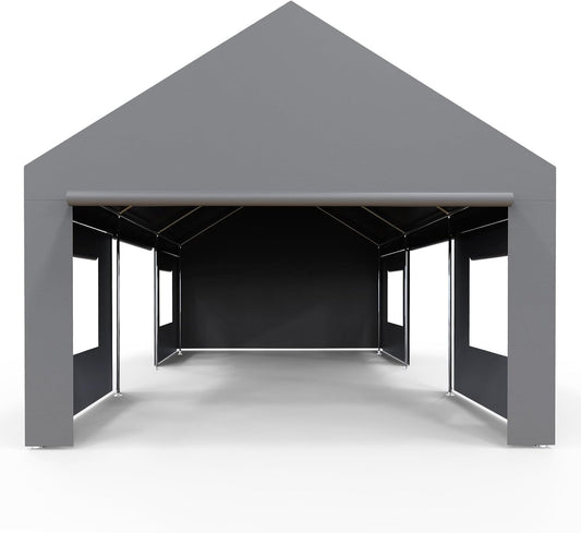 Heavy Duty Carport 13x20 FT Oversized Portable Garage with 4 Doors & 4 Windows, Reinforced Frame, All Weather Protection Outdoor Shelter Canopy for Cars, Boats, Trucks, BBQ and Gatherings (Gray)