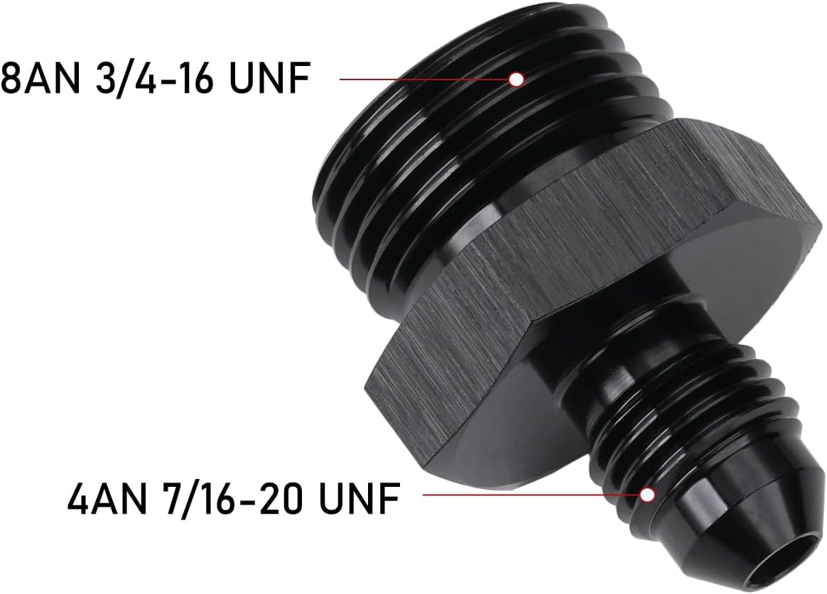 4AN Male Flare to 8AN ORB O-ring Boss Fuel Pump Rail Adapter Fitting Aluminum Black, Pack of 2