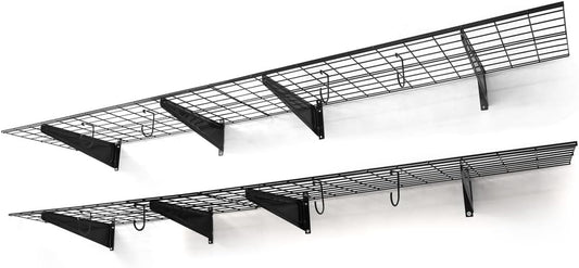 CAPHAUS Garage Wall Shelving, 96 in. W x 18 in. D Wall Mounted Garage Shelves w/ 4 Bike Hooks, Heavy Duty Organizer Shelf for Garage Storage System, Black or White