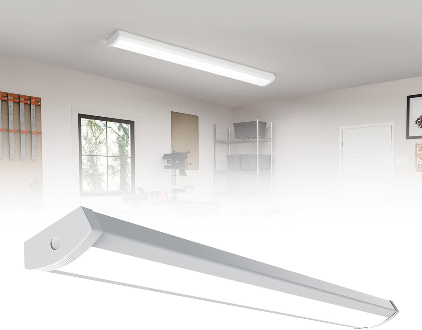 HYPERLITE 4ft LED Wraparound Light 60W,6600LM 4' LED Shop Lights Fixture with 3 Wattages for Garage,4000K Neutral White Wrap Light AC120V, 48inch Led Light Fixtures for for Garage, Office, Kitchen