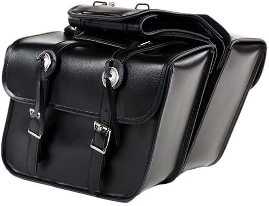 GARGOYLE BELLS Motorcycle Saddle Bags Leather Motorcycle Luggage Bag with Gun Holsters For Softails Sportsters and Choppers Tool Bags For Motorcycle (Black PVC, 14" x 8" x 11")