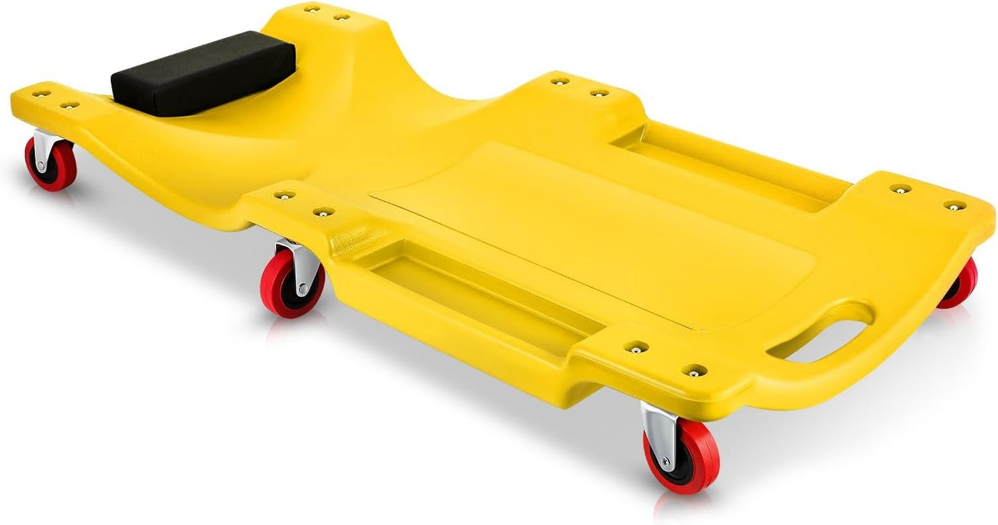 Auto Dynasty 36 Inches Mechanic Creeper, Automotive Garage Repair Low Profile Under Car Rolling Creeper with Padded Headrest, Plastic, Yellow