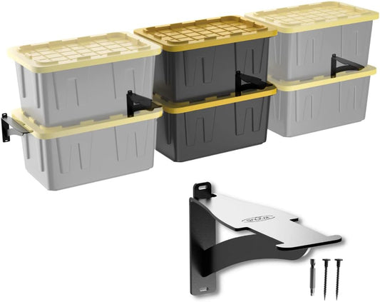 Koova Wall Mounted Tote Rack Storage System, Fits 27-Gallon Black and Yellow Commander Style Bins, Wall Mount Bracket Shelves for Garage Organization, Heavy Duty Steel, Made in USA (1-Piece Add-on)
