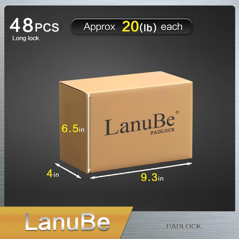 LanuBe Lock Laminated keyed Padlock (1-9/16", 40mm), keyed Alike Locks, Long Shackle,Marked Black Plastic Hoop, Pack of 48