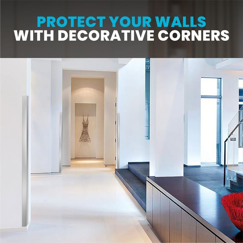 Proflex Wall Corner Protector - Pack of 6 Self Adhesive Corner Guards for Walls Edge Protection - 2 inch x 36 inch, Brushed Aluminum – Easy to Apply – No Tools Needed