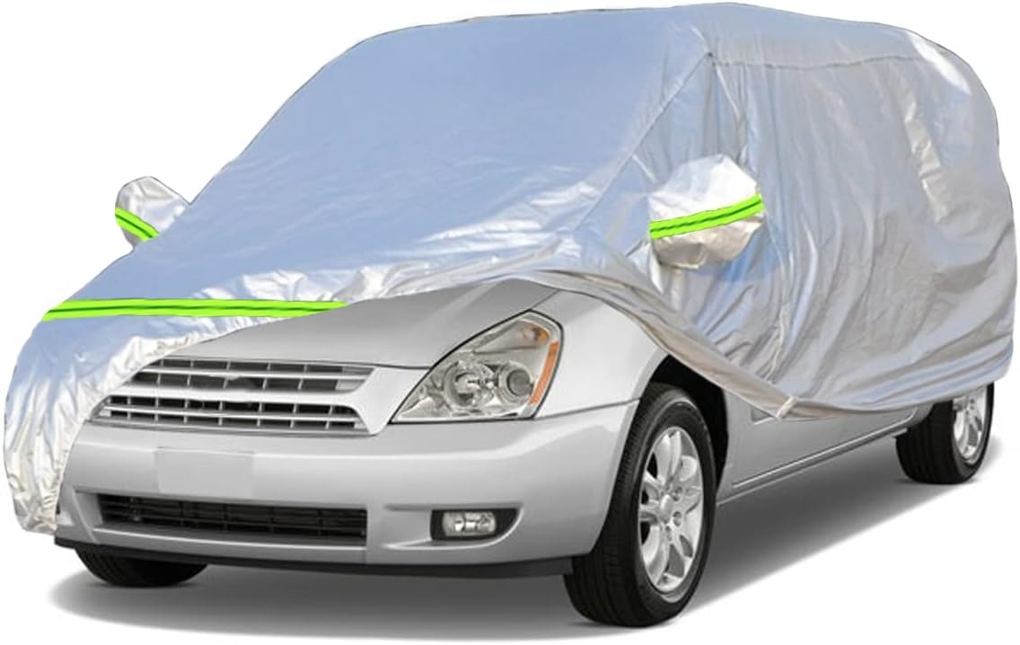 AUQDD 6-Layers Premium MPV Car Cover Waterproof All Weather Weatherproof UV Sun Protection Snow Dust Storm Resistant Outdoor Exterior Custom Form-Fit Full Padded Car Cover with Straps 180"-198" K16