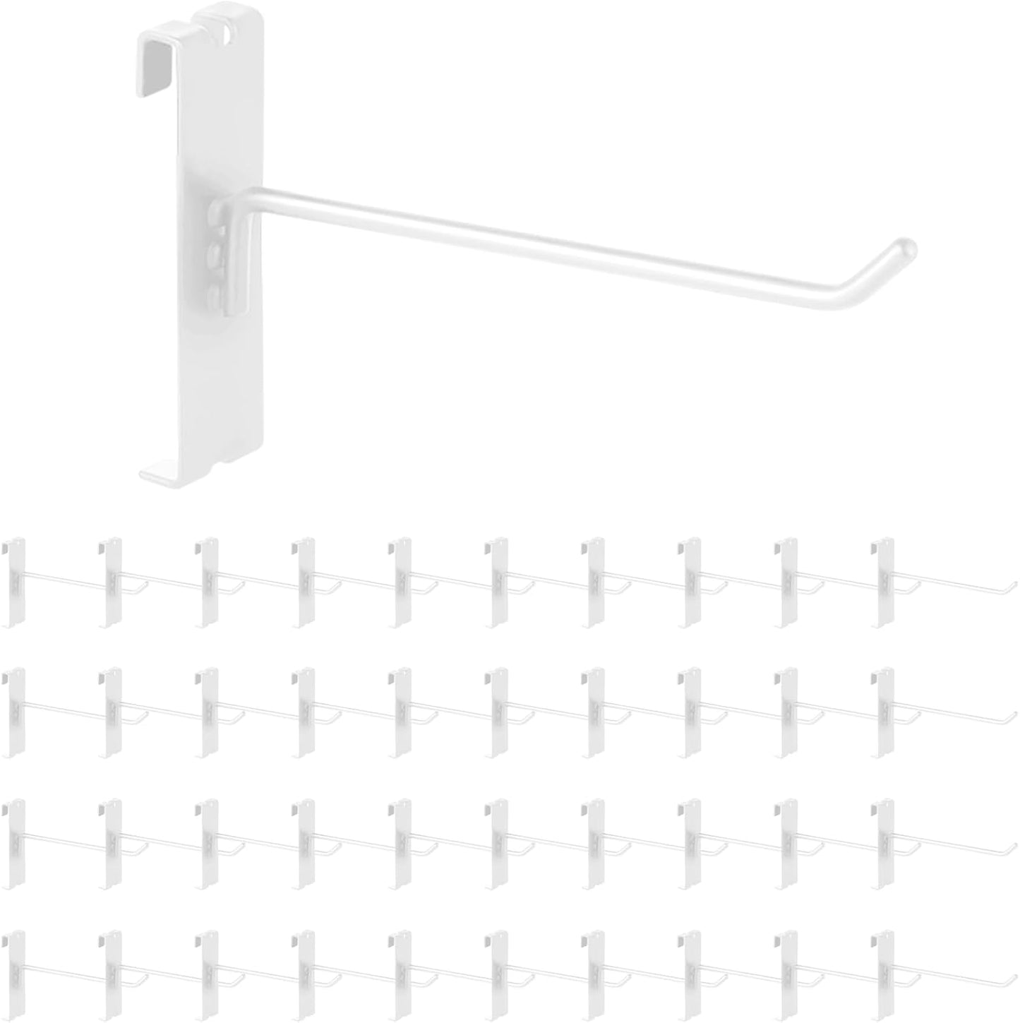 40Pcs 6" Gridwall Display Hooks Assortment Set, White Metal Grid Wall Panel Hanging Display Hook for Garage Shop Retail Storage, Wire Diameter 5mm/ 0.2”