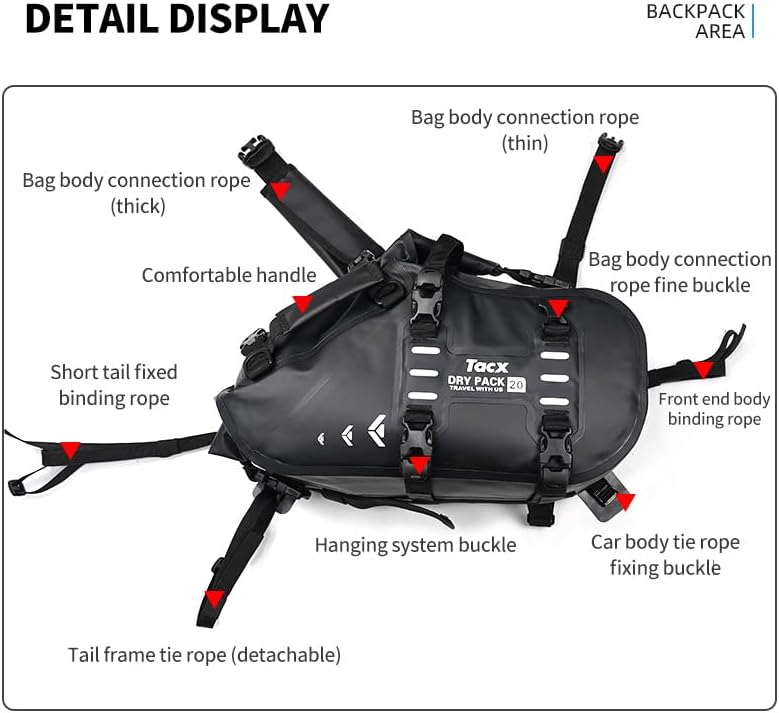 Motorcycle Saddle Bags Tail Bag, 20L Roll-top Waterproof Motor Detachable Side Trunk Bag, Motor Panniers Luggage Bag for Motorcy