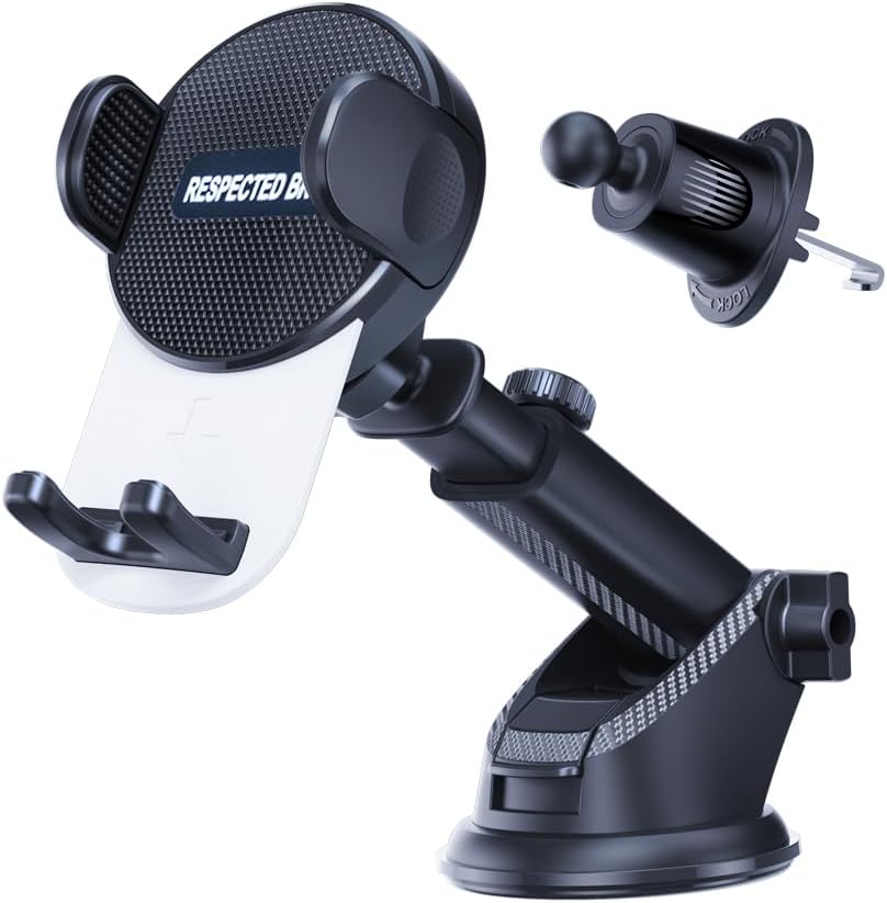 Universal-Car-Phone-Holder-Mount - Cell Phone Holder for Car, Dashboard and Windshield Mount, Air Vent car, Secure Phone Holders for Your Car, Compatible with All Smartphones