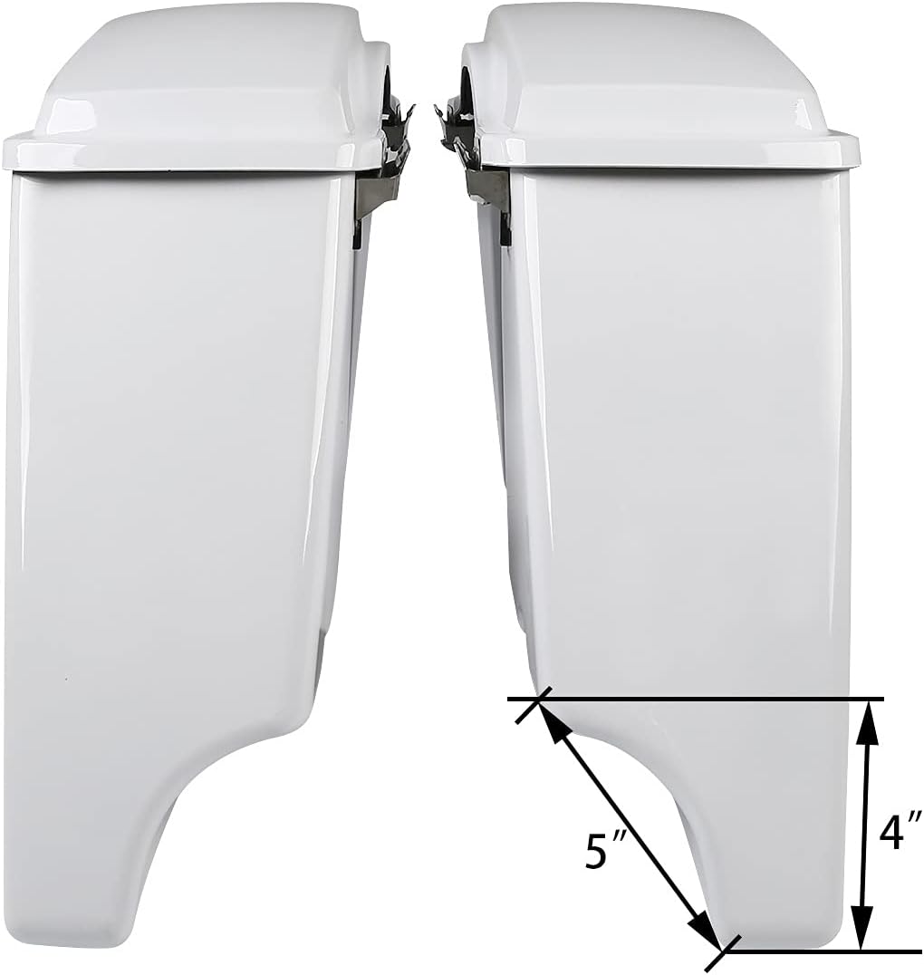 XFMT Motorcycle Stretched Saddlebags 5" Extended Hard Saddle Bags For Harley Touring Road King Street Glide Road Glide Electra Glide Ultra Classic 1993-2013, White