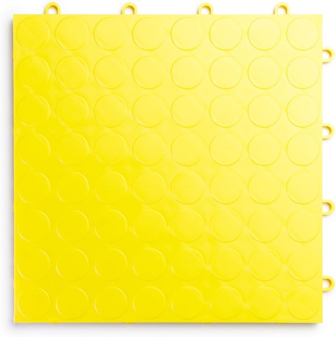Big Floors RaceDeck CircleTrac, Interlocking Non-Slip Garage Flooring Tile, Durable, Modular, Heavy-Duty Copolymer, Easy Install (Yellow, 48 Pack of 12 x 12" Tiles)