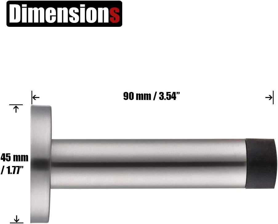 JQK Door Stopper, 304 Stainless Steel Thicken 1mm Sound Dampening Door Stop Bumper Wall Protetor 2 Pack, Brushed, DSB5-BN-P2