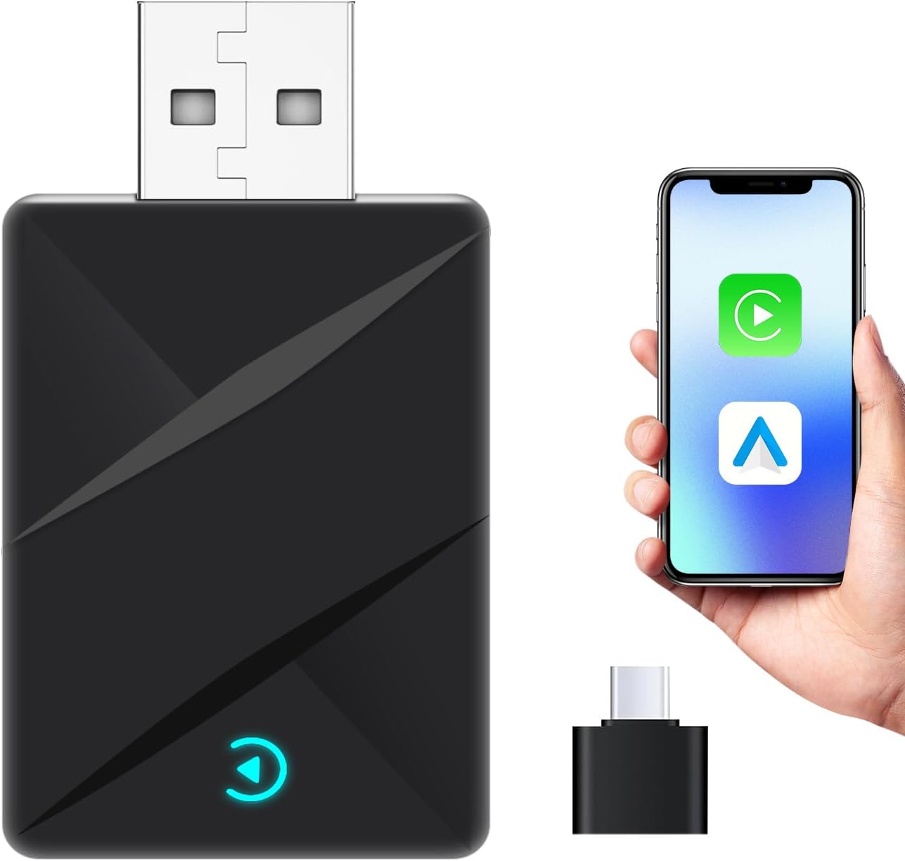 Wireless CarPlay Adapter,Convert Wired to Wireless CarPlay Adapter,Plug&Play 2-in-1 CarPlay & Android Auto Adapter,Fast&Stable Mini USB&USB-C/Type-C Car Adapter,Suitable for iOS10+/Android11+（Black）