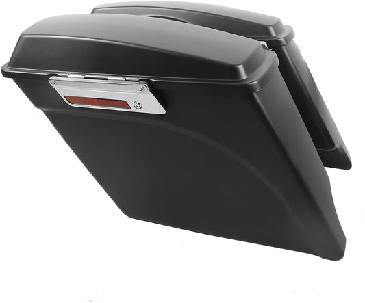 XFMT Motorcycle Stretched Saddlebags 5" Extended Hard Saddle Bags For Harley Touring Road King Street Glide Road Glide Electra Glide Ultra Classic 1993-2013, Matte Black