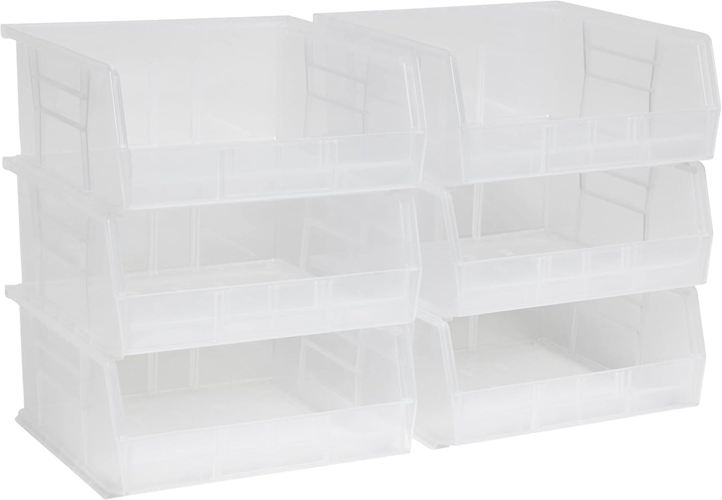 Akro-Mils 30235 AkroBins Plastic Storage Bins, Space-Saving Stackable Bins for Garage, Pantry, Craft Organization, 11-" x 11-" x 5-", Clear, 6-Pack