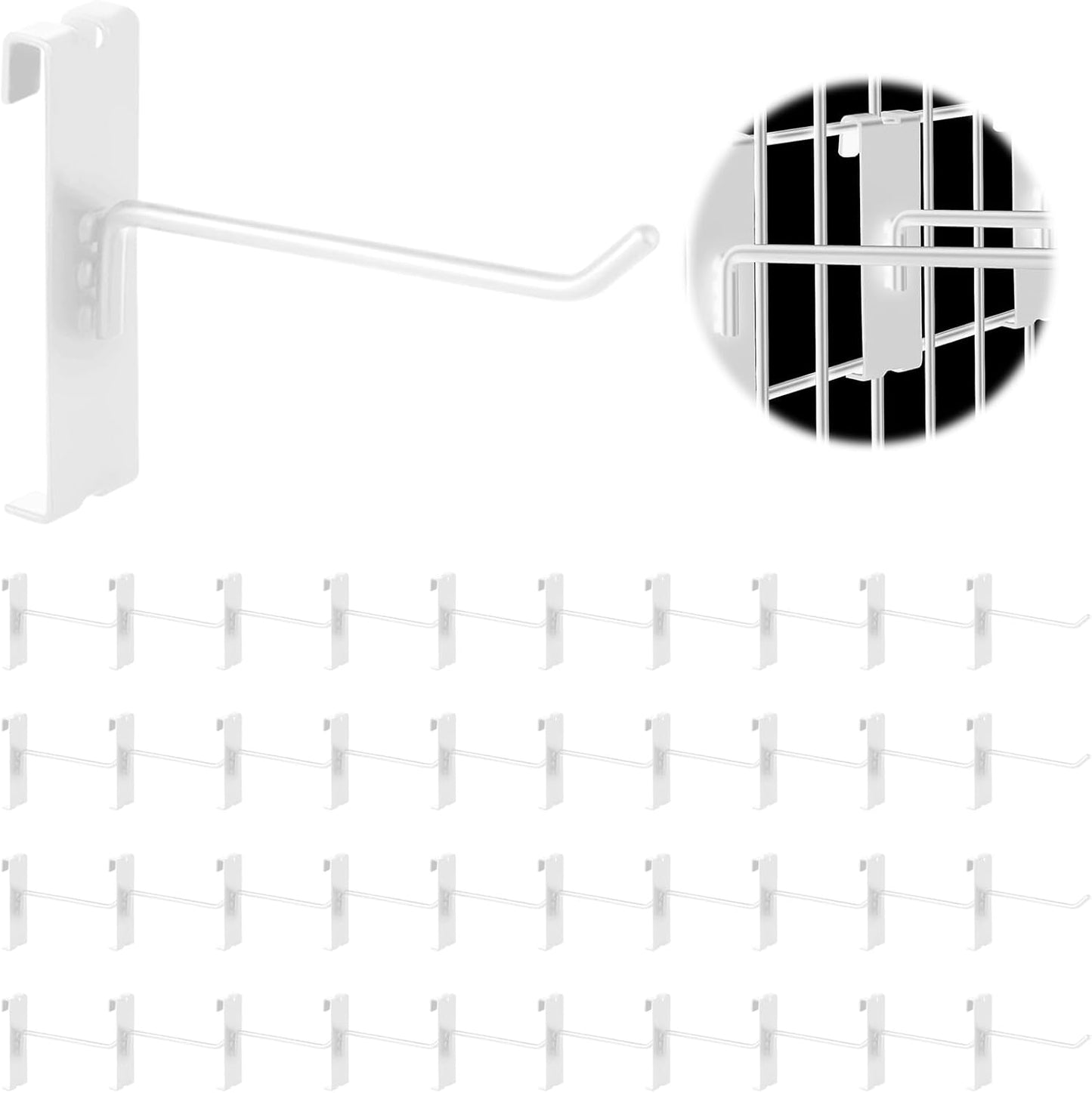40Pcs 4" Gridwall Display Hooks Assortment Set, White Metal Grid Wall Panel Hanging Display Hook for Garage Shop Retail Storage, Wire Diameter 5mm// 0.2”